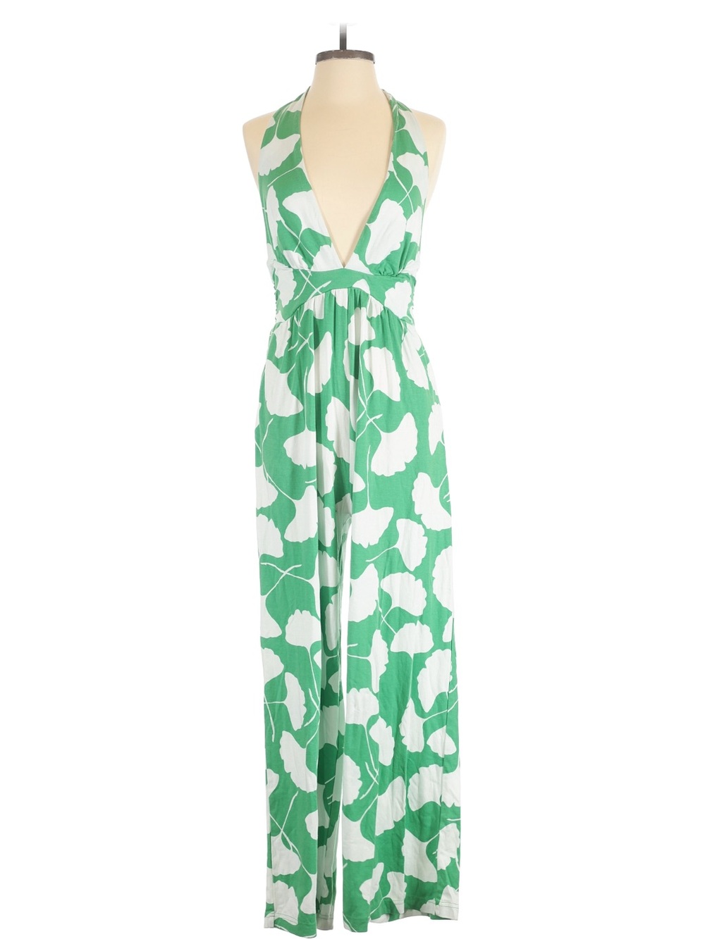 Green and White Halter Jumpsuit M